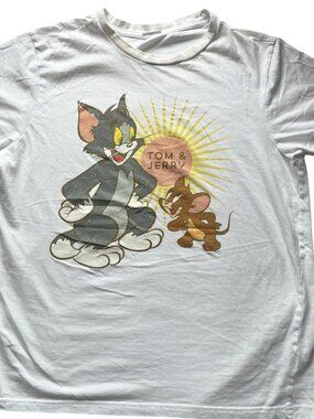 Tom & Jerry Graphic Tee White Vintage Style T-Shirt Medium